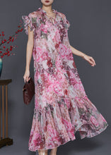 Load image into Gallery viewer, Italian Red Ruffled Print Chiffon Holiday Dresses Two Piece Set Petal Sleeve