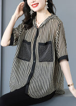 Load image into Gallery viewer, Italian Striped Hooded Pockets Patchwork Chiffon Shirt Tops Summer