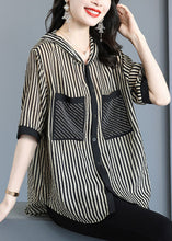 Load image into Gallery viewer, Italian Striped Hooded Pockets Patchwork Chiffon Shirt Tops Summer