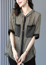 Load image into Gallery viewer, Italian Striped Hooded Pockets Patchwork Chiffon Shirt Tops Summer