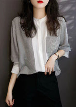 Load image into Gallery viewer, Italian Striped Stand Collar Patchwork Chiffon Shirt Top Spring