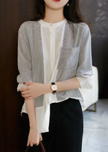 Load image into Gallery viewer, Italian Striped Stand Collar Patchwork Chiffon Shirt Top Spring