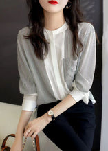 Load image into Gallery viewer, Italian Striped Stand Collar Patchwork Chiffon Shirt Top Spring