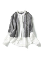 Load image into Gallery viewer, Italian Striped Stand Collar Patchwork Chiffon Shirt Top Spring