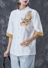 Load image into Gallery viewer, Italian White Embroidered Linen Blouse Tops Short Sleeve