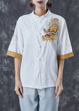 Load image into Gallery viewer, Italian White Embroidered Linen Blouse Tops Short Sleeve