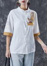 Load image into Gallery viewer, Italian White Embroidered Linen Blouse Tops Short Sleeve