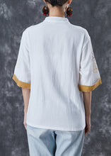 Load image into Gallery viewer, Italian White Embroidered Linen Blouse Tops Short Sleeve