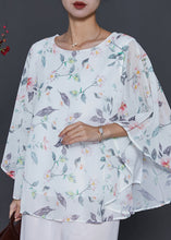 Load image into Gallery viewer, Italian White Print Draping Chiffon Top Summer