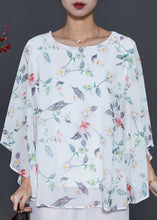 Load image into Gallery viewer, Italian White Print Draping Chiffon Top Summer