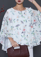 Load image into Gallery viewer, Italian White Print Draping Chiffon Top Summer