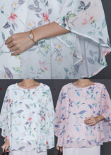 Load image into Gallery viewer, Italian White Print Draping Chiffon Top Summer