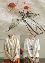 Load image into Gallery viewer, Italian White Print Linen Top Short Sleeve