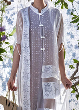 Load image into Gallery viewer, Italian White Stand Collar Button Patchwork Silk Maxi Dresses Summer