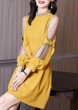 Load image into Gallery viewer, Italian Yellow Bow Patchwork Wrinkled Tulle Dress Spring