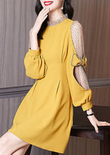 Load image into Gallery viewer, Italian Yellow Bow Patchwork Wrinkled Tulle Dress Spring