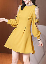 Load image into Gallery viewer, Italian Yellow Bow Patchwork Wrinkled Tulle Dress Spring