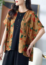 Load image into Gallery viewer, Italian Yellow Print Wrinkled Patchwork Silk T Shirt Top Summer