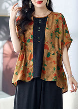 Load image into Gallery viewer, Italian Yellow Print Wrinkled Patchwork Silk T Shirt Top Summer