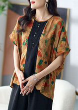 Load image into Gallery viewer, Italian Yellow Print Wrinkled Patchwork Silk T Shirt Top Summer