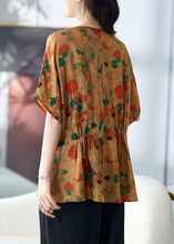 Load image into Gallery viewer, Italian Yellow Print Wrinkled Patchwork Silk T Shirt Top Summer