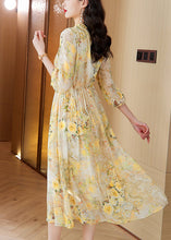 Load image into Gallery viewer, Italian Yellow V Neck Print Drawstring Silk Dresses Summer