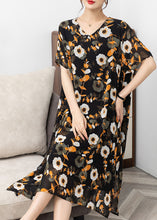 Load image into Gallery viewer, Italian Yellow V Neck Print Patchwork Chiffon Dresses Summer