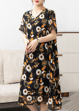 Load image into Gallery viewer, Italian Yellow V Neck Print Patchwork Chiffon Dresses Summer