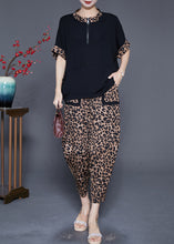 Load image into Gallery viewer, Italian Zip Up Patchwork Leopard Cotton Two Pieces Set Summer