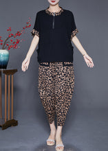 Load image into Gallery viewer, Italian Zip Up Patchwork Leopard Cotton Two Pieces Set Summer