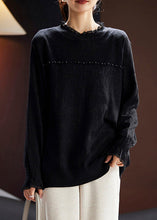 Load image into Gallery viewer, Jacquard Black Ruffled Nail Bead Wool Knit Top Long Sleeve