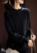 Load image into Gallery viewer, Jacquard Black Ruffled Nail Bead Wool Knit Top Long Sleeve