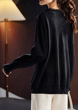 Load image into Gallery viewer, Jacquard Black Ruffled Nail Bead Wool Knit Top Long Sleeve