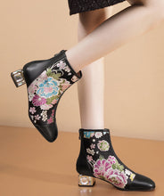 Load image into Gallery viewer, Jacquard Black Zippered Zircon Cowhide Leather Chunky Boots