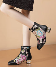 Load image into Gallery viewer, Jacquard Black Zippered Zircon Cowhide Leather Chunky Boots