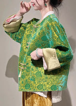 Load image into Gallery viewer, Jacquard Green Button Pockets Silk Blouse Long Sleeve