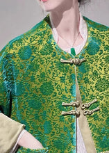 Load image into Gallery viewer, Jacquard Green Button Pockets Silk Blouse Long Sleeve