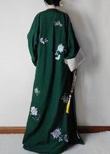 Load image into Gallery viewer, Jacquard Green Embroidered Button Silk Maxi Dresses Long Sleeve