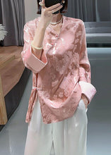 Load image into Gallery viewer, Jacquard Pink V Neck Button Side Open Silk Shirts Long Sleeve