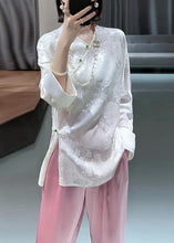 Load image into Gallery viewer, Jacquard Pink V Neck Button Side Open Silk Shirts Long Sleeve