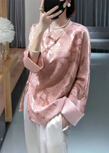 Load image into Gallery viewer, Jacquard Pink V Neck Button Side Open Silk Shirts Long Sleeve