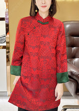 Load image into Gallery viewer, Jacquard Red Stand Collar Button Silk Blouses Long Sleeve