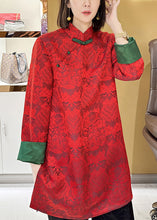 Load image into Gallery viewer, Jacquard Red Stand Collar Button Silk Blouses Long Sleeve