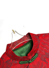 Load image into Gallery viewer, Jacquard Red Stand Collar Button Silk Blouses Long Sleeve