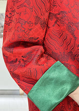 Load image into Gallery viewer, Jacquard Red Stand Collar Button Silk Blouses Long Sleeve