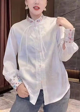 Load image into Gallery viewer, Jacquard White Stand Collar Embroidered Button Silk Shirt Spring