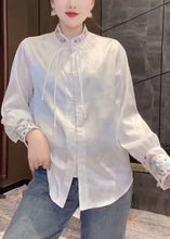 Load image into Gallery viewer, Jacquard White Stand Collar Embroidered Button Silk Shirt Spring