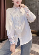 Load image into Gallery viewer, Jacquard White Stand Collar Embroidered Button Silk Shirt Spring