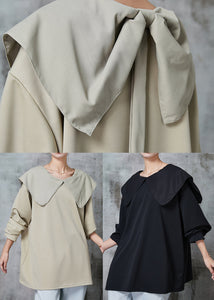 Khaki Cotton Shirt Tops Oversized Bow Spring