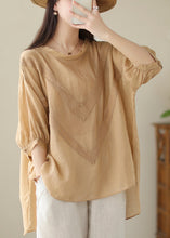 Load image into Gallery viewer, Khaki Patchwork Linen Shirt Oversized Low High Design Summer